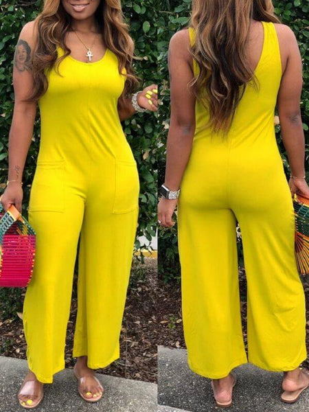 Solid Sleeveless Wide-Leg Jumpsuit