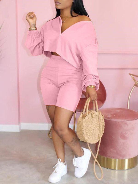 Zip Front Crop Top & Biker Shorts Set