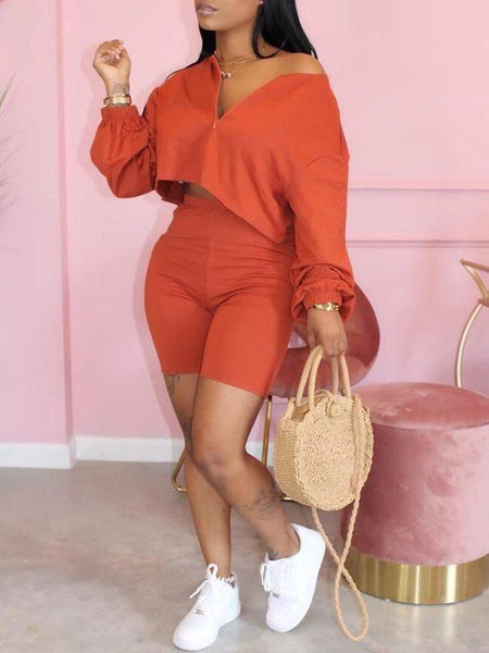 Zip Front Crop Top & Biker Shorts Set