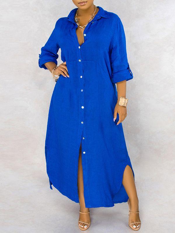 Morchique Solid Button-Down Shirt Dress
