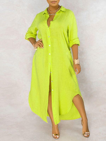 Morchique Solid Button-Down Shirt Dress
