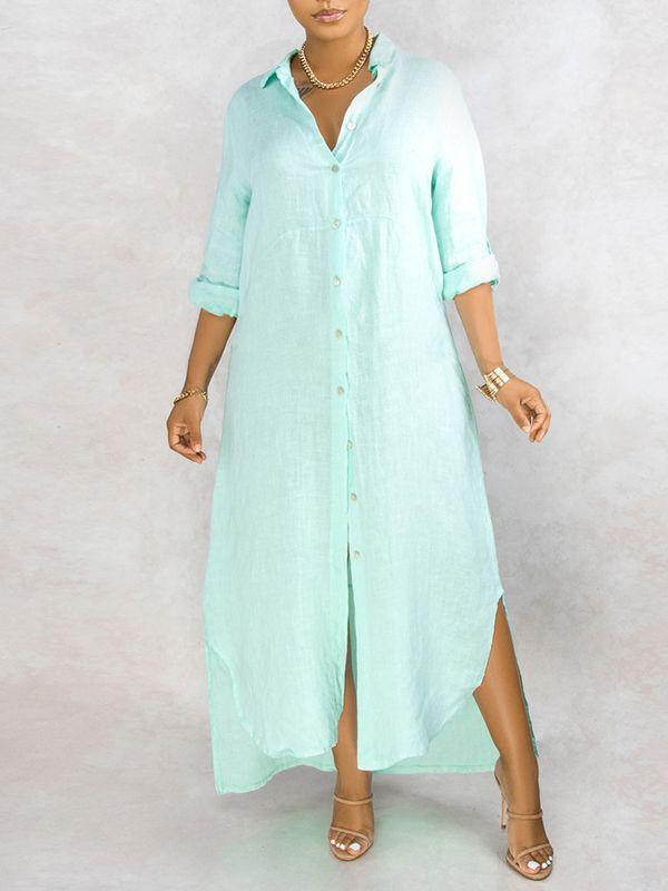 Morchique Solid Button-Down Shirt Dress