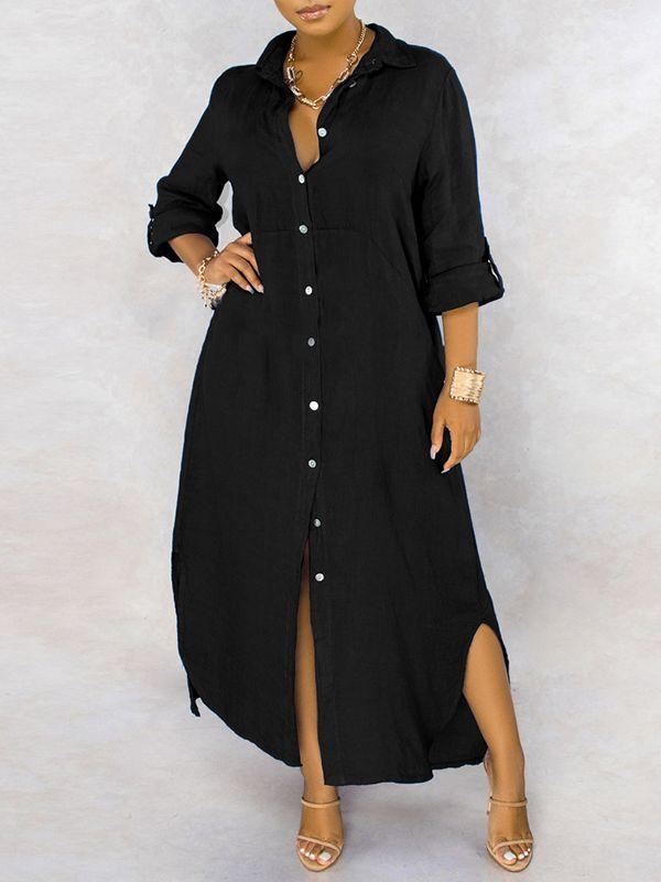 Morchique Solid Button-Down Shirt Dress