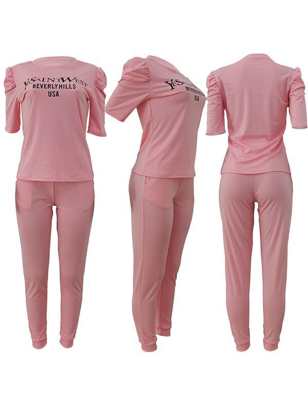 Morchique Slogan Puff-Sleeve Top & Pants Set