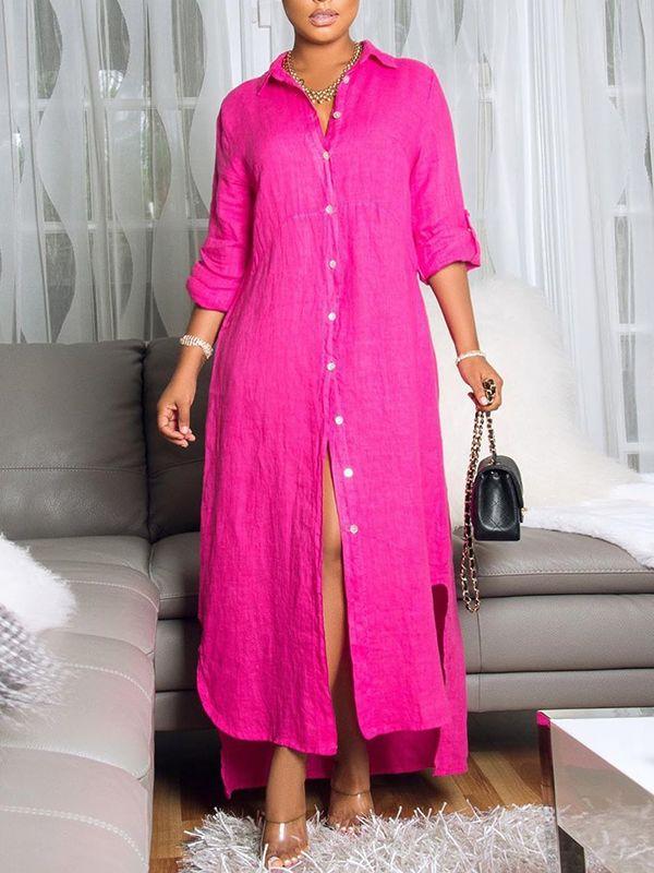Morchique Button-Down Side-Slit Shirt Dress