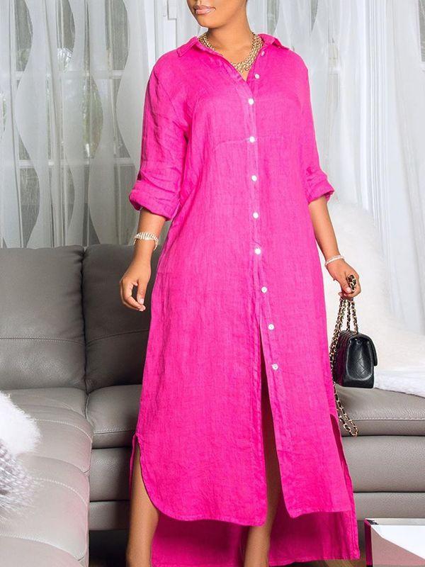 Morchique Button-Down Side-Slit Shirt Dress