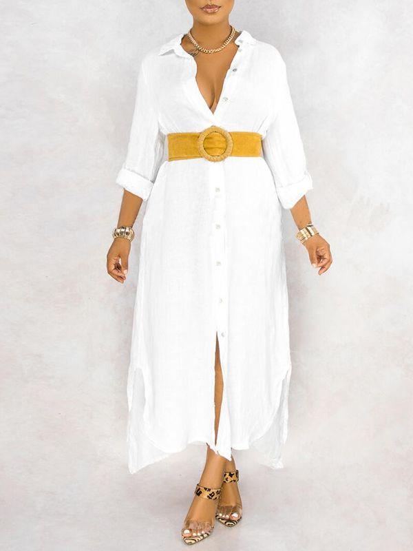 Morchique Button-Down Side-Slit Shirt Dress