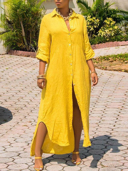 Morchique Button-Down Side-Slit Shirt Dress