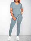 Solid V-Neck Tee & Pants Set--Clearance