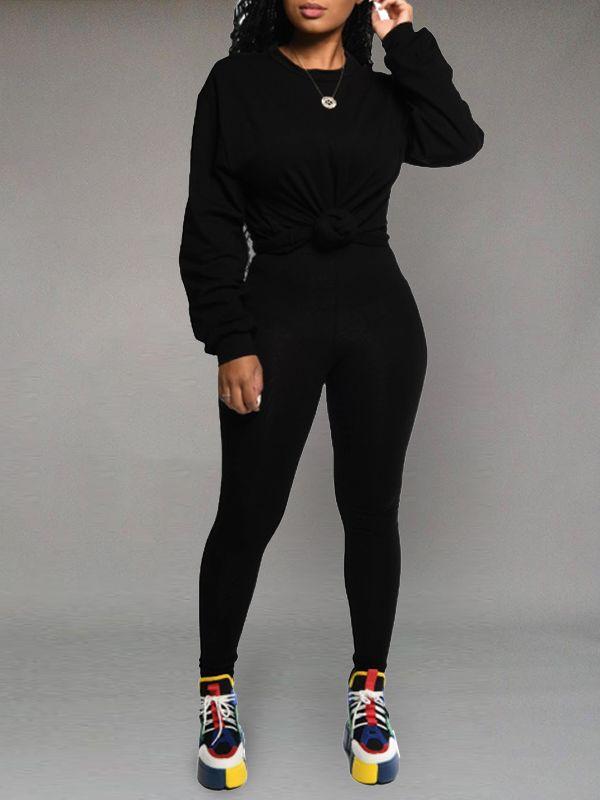 Morchique Solid Sweatshirt & Leggings Set