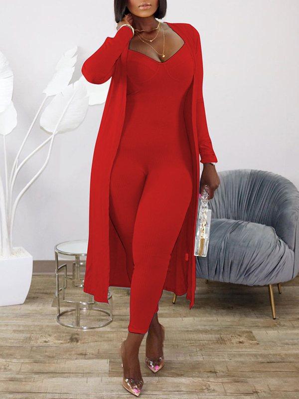 Ribbed Jumpsuit & Cardigan Set