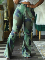 Camo Ripped Flared Jeans