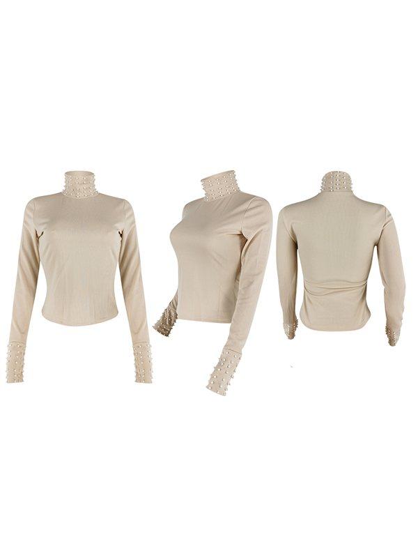 Morchique Pearl-Studded Turtleneck Top