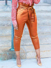Belted Faux-Leather Pants