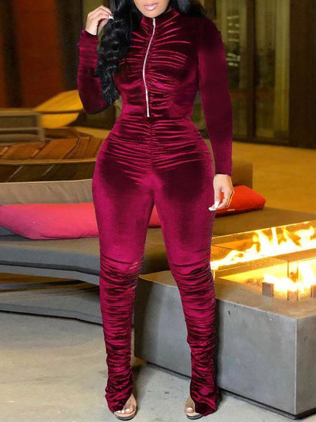 Morchique Velvet Ruched Jacket & Pants Set