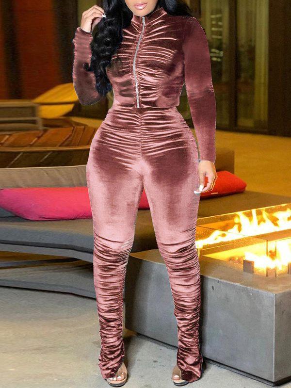 Morchique Velvet Ruched Jacket & Pants Set